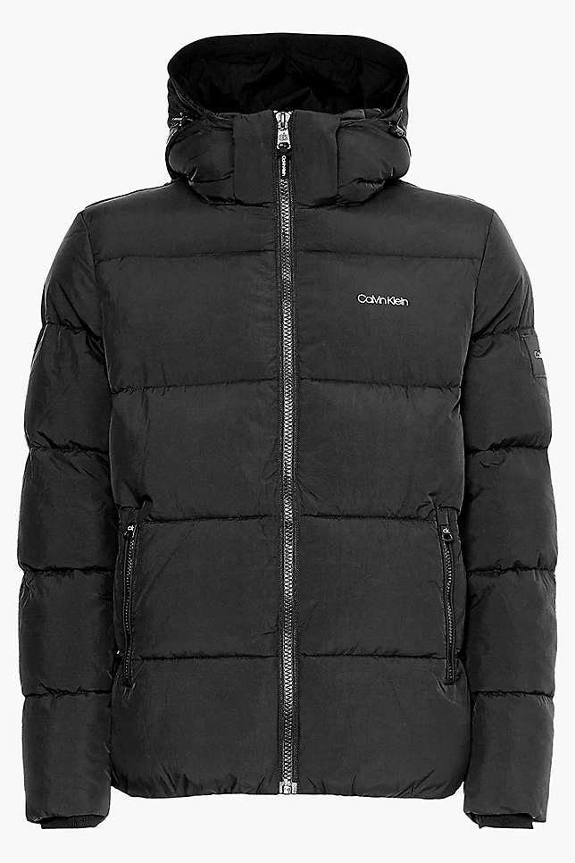 calvin klein crinkle nylon hooded puffer jacket