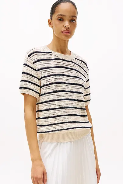 TOMMY HILFIGER POINTELLE CROCHET SS C-NK SWT