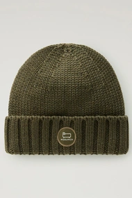 WOOLRICH MERINO WOOL LOGO BEANIE