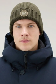 WOOLRICH MERINO WOOL LOGO BEANIE